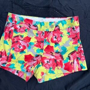 J. Crew Floral High Waist Shorts - Red and Yellow